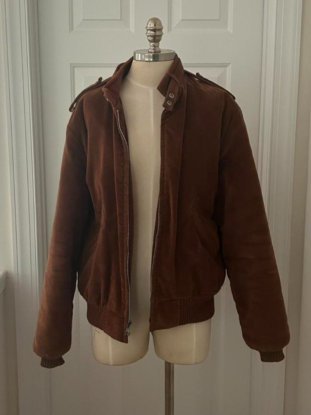 Marc Richards Monochrome brown bomber jacket with zipper and button details
